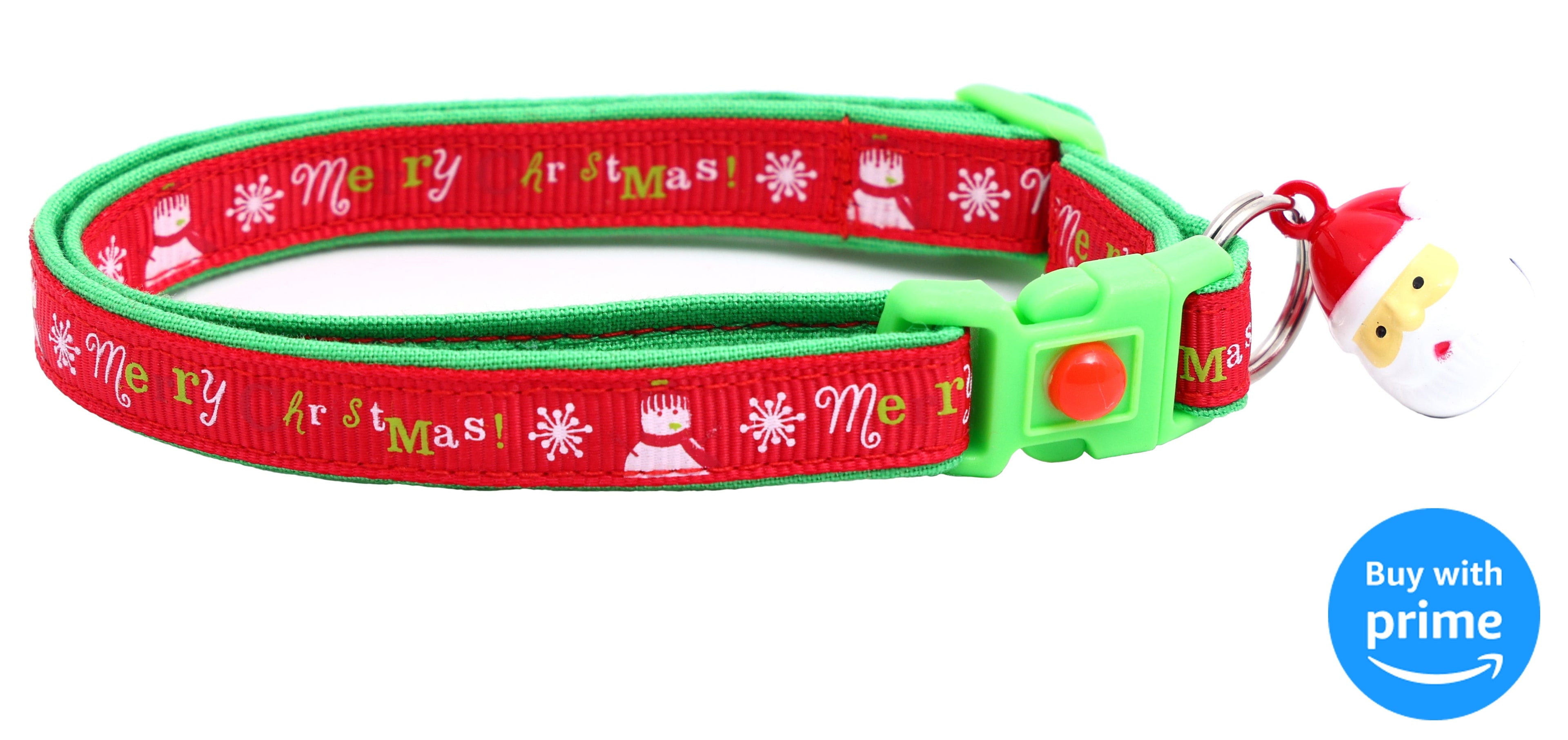 Merry Xmas Snowman on Red Safety Cat Collar
